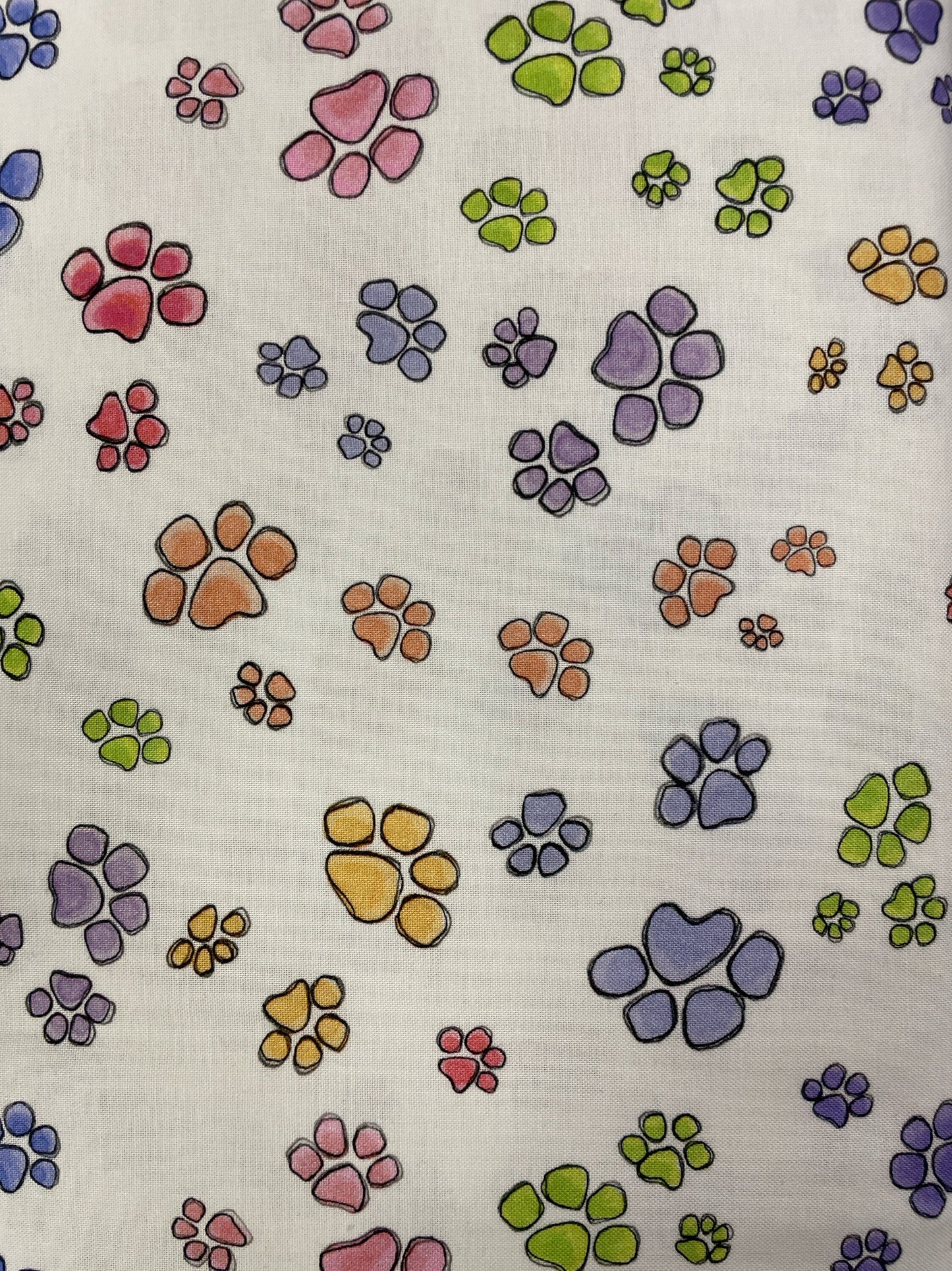 Loralie Pastel Cat Dog Paw Fabric   on White Background Fabric Loralie Harris   Sold by the Half Yard   Cut in 1 piece NEW