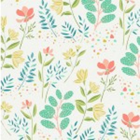 Michael Miller - Awaken- Floral - DC8674D Teal Colorway on White Background - Priced by the 1/2 yard - Cut off bolt in 1 piece