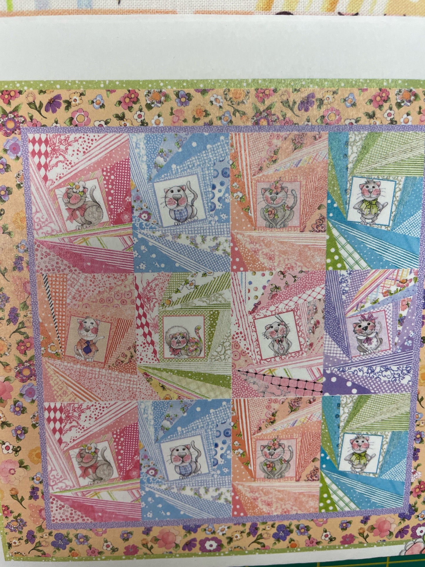 Loralie Little Gray Cat Panel Quilt Kit Fabric - Pattern - Baby Gift - 43x45”
