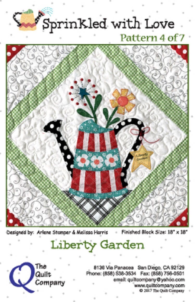 The Quilt Company Sprinkled with Love Gardening Watering Cans Applique Pattern Set - 7 patterns