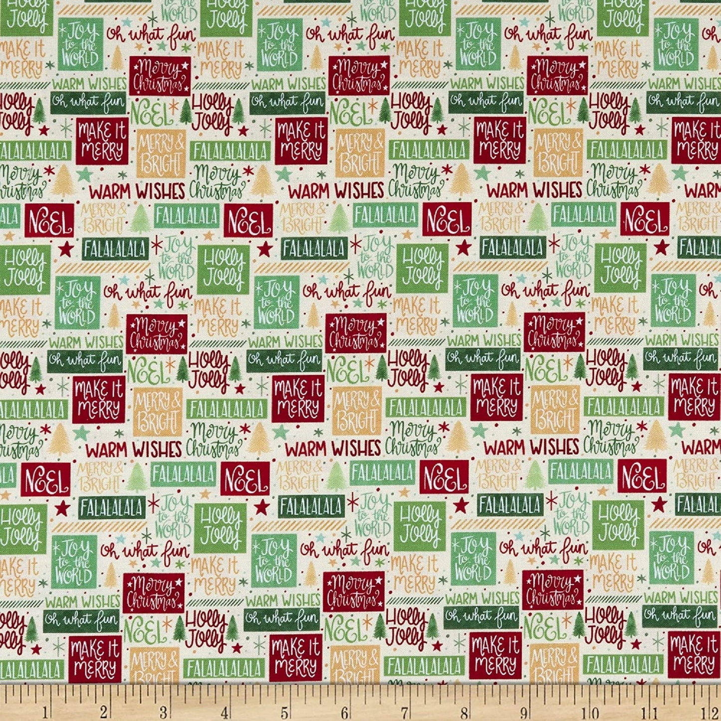 P&B Fabric Christmas Miniatures #04725 Merry Christmas Text on Cream