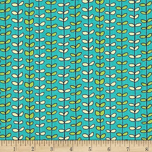 House on the Hill - Leaf Stripe - Lisa Jane Smith -1649-26269-Q - QT Fabrics - Turquoise- Priced by the 1/2 Yard - Cut continuously