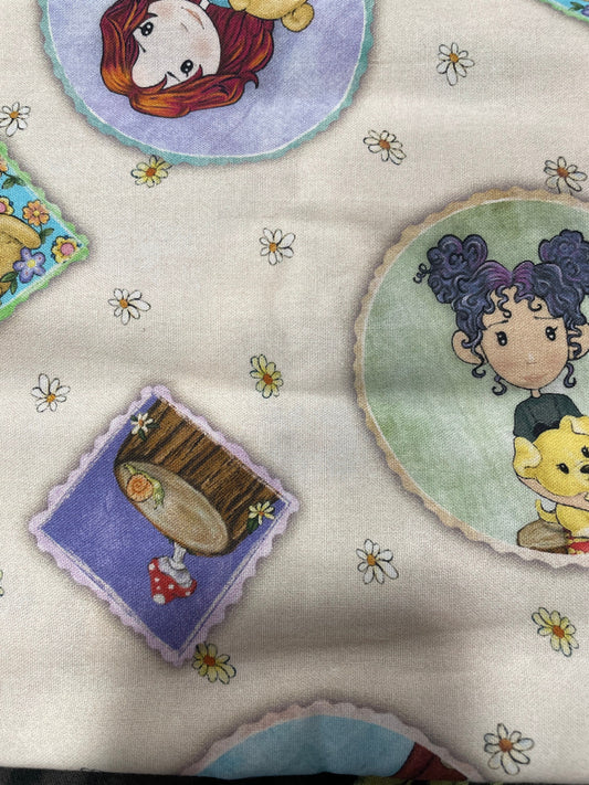 QT Fabric Garden Girls - Girls Flowers on Ecru by Ninette - 28764 - E - Priced by the 1/2 Yard