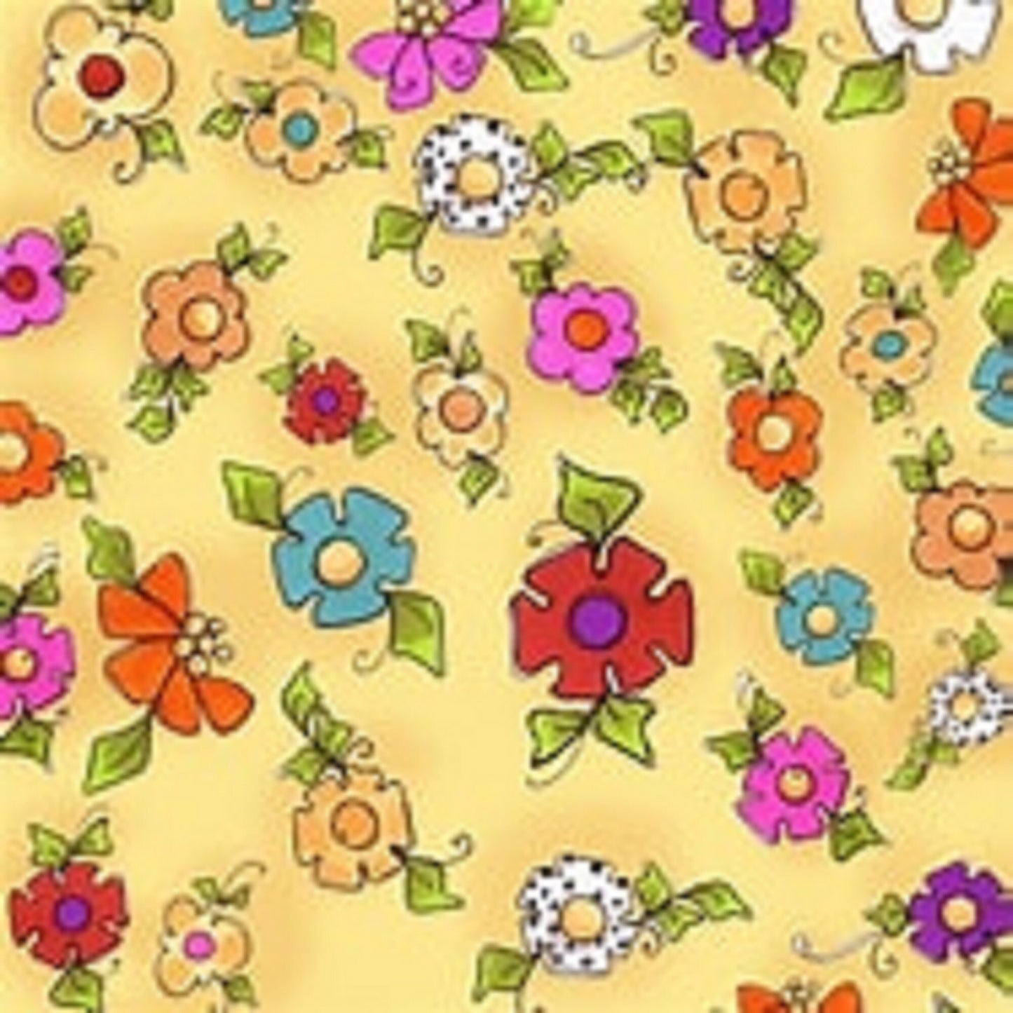 Loralie Happy Blooms Yellow Background Fabric Loralie Harris - Priced by the 1/2 Yard - Cut continuously