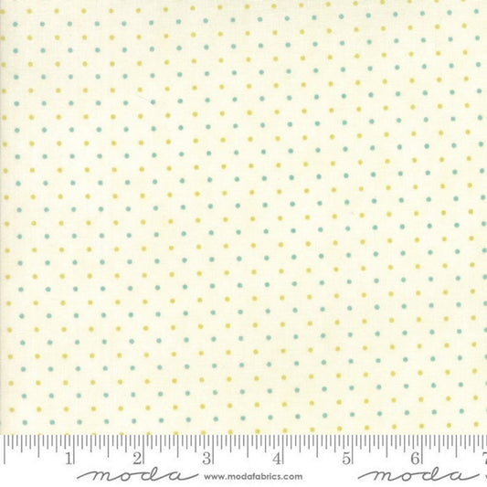 Moda "Essentially Yours W" Teal and Lime Dot Fabric on Cream Background - by the 1/2 Yard - Cut continuously