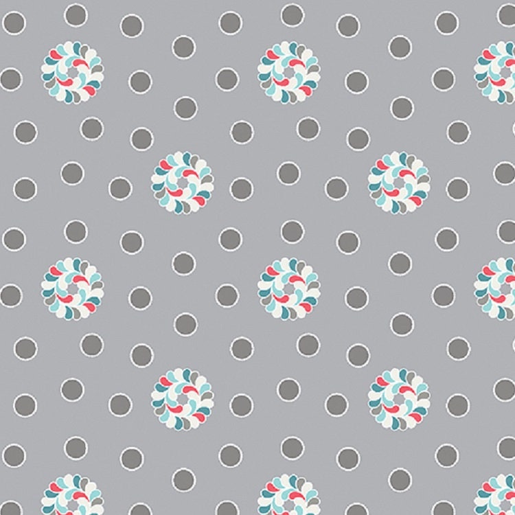 Flourish Polka Dots on Grey Background Amanda Murphy by Benartex Fabric  Feathers and Flourishes  - Priced by the 1/2 yard