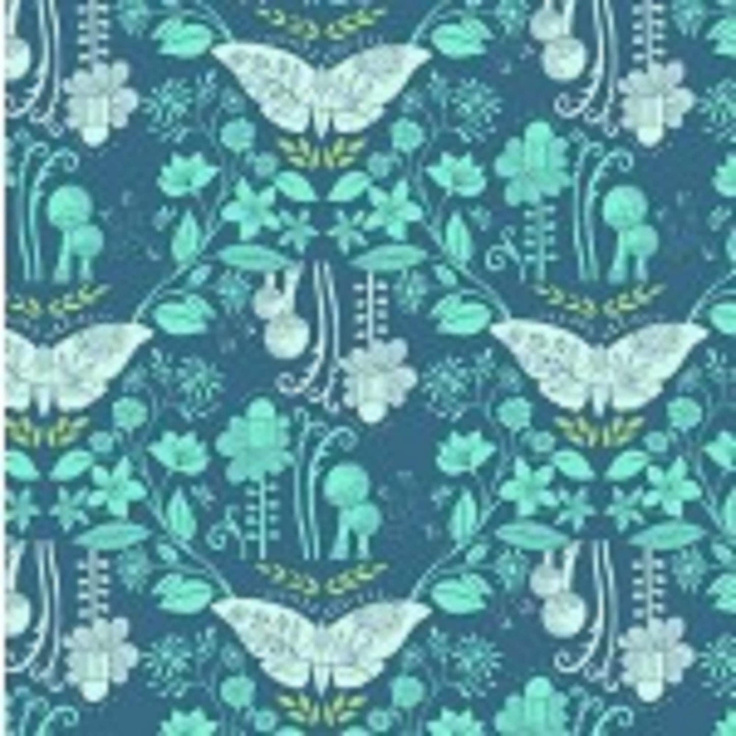 Michael Miller   Daydreaming Fabric   Teal Butterflies   DC8680D on Ocean Blue Background   Priced by the Half yard   Cut off bolt in 1 piece