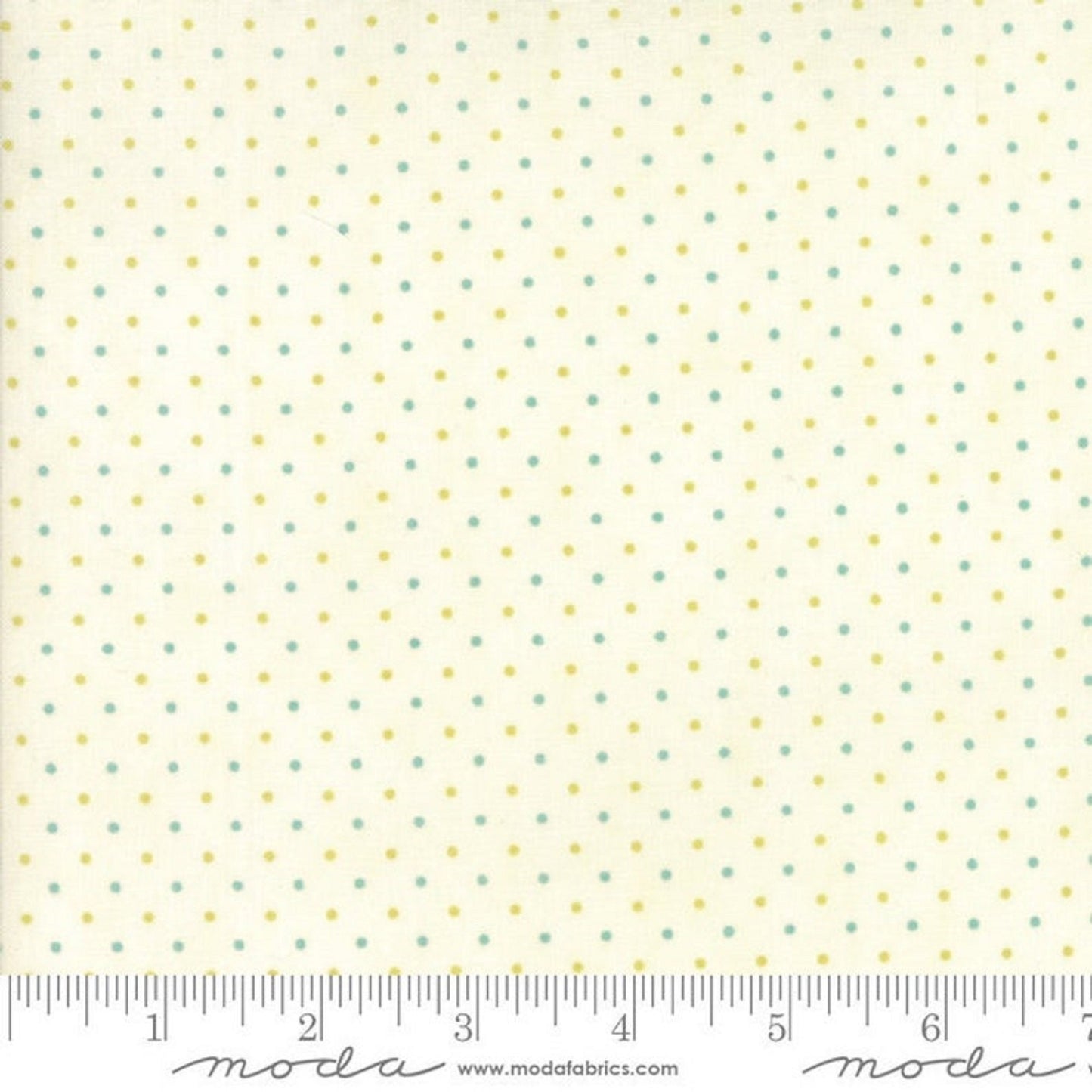 Moda "Essentially Yours W" Teal and Lime Dot Fabric on Cream Background   by the Half Yard   Cut continuously