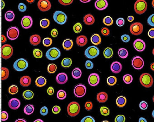 Loralie Dopey Dots Bright on Black Background Fabric Loralie Harris   Priced by the Half Yard   Cut in 1 piece