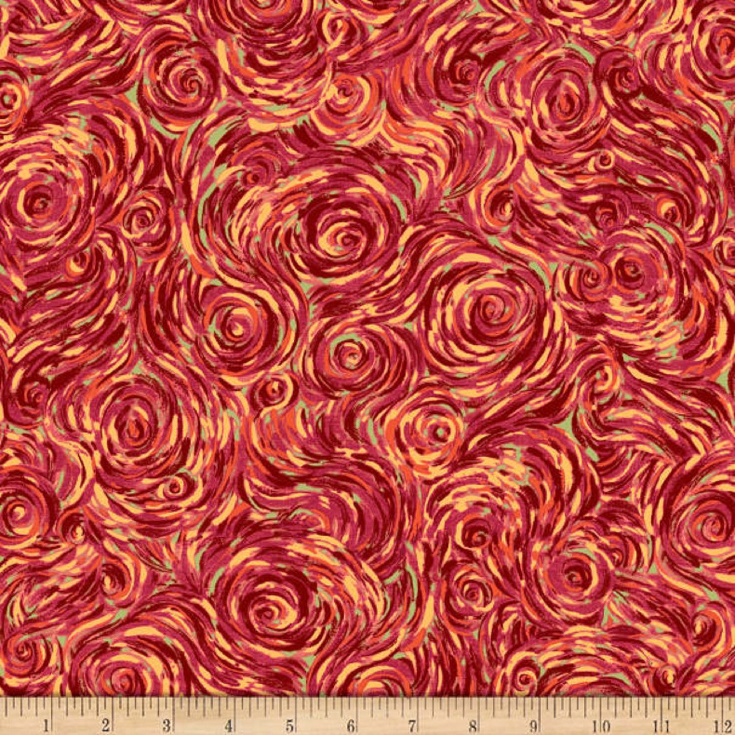 QT Fabrics DELIA Magenta Orange Swirls Fabric   1649 26867 M   Priced by the Half yard   Cut from Bolt