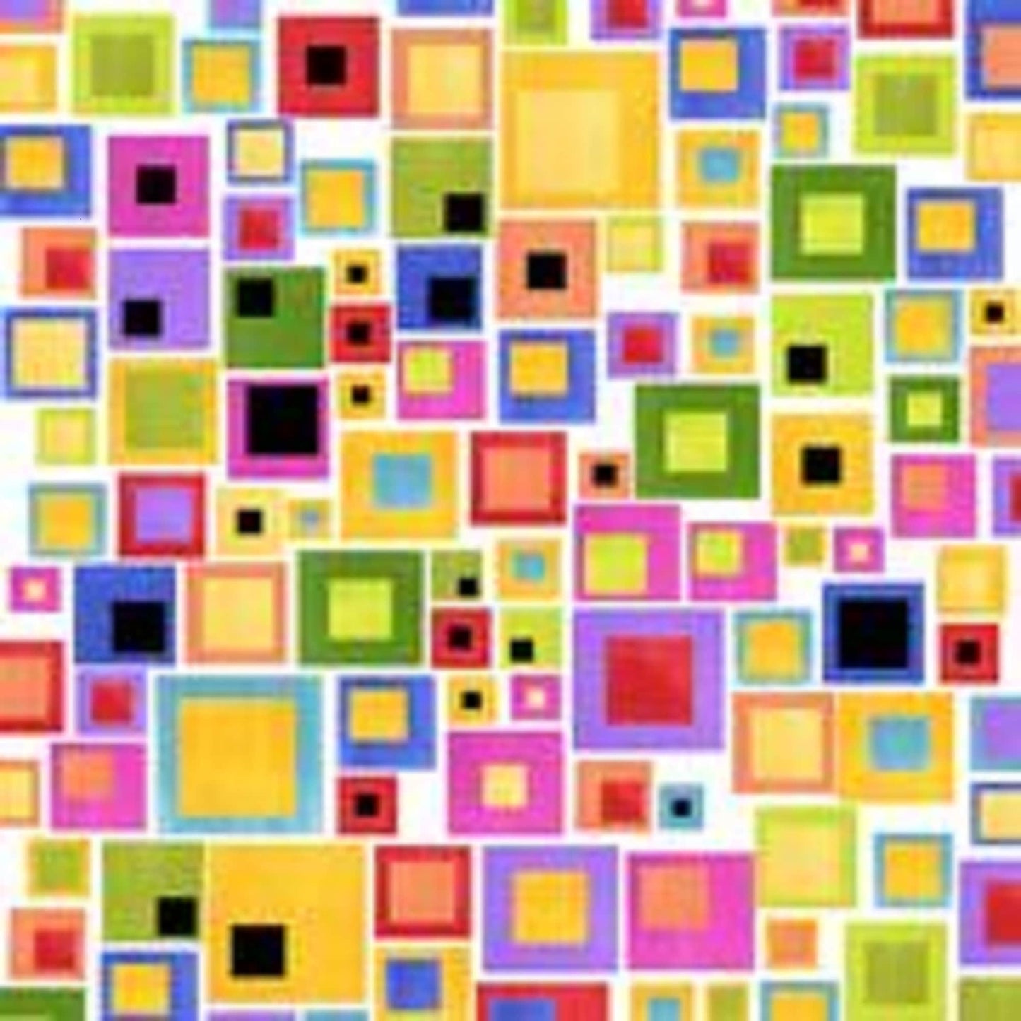 Loralie Golf Happy "Blocksalot" Squares on White Background   Priced by the Half Yard   Cut off bolt