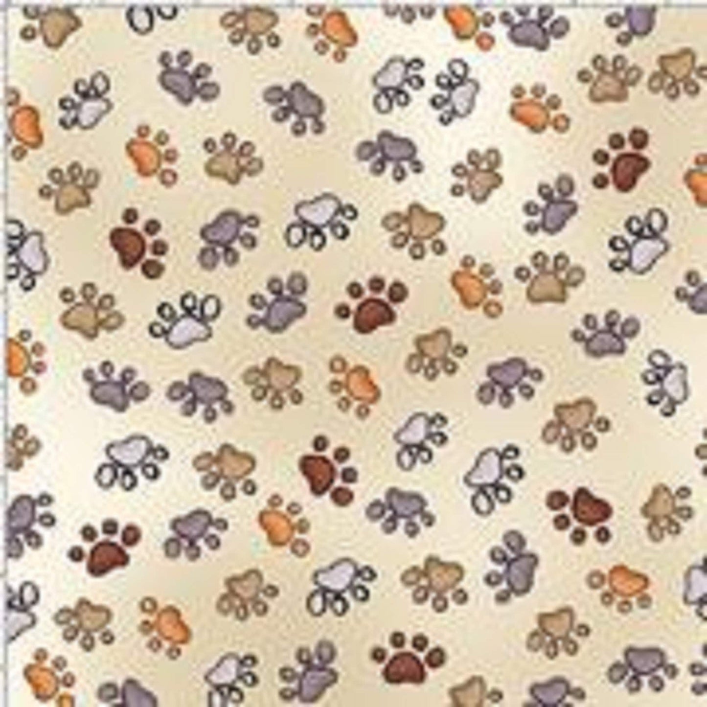Loralie Dog Cat Paws Brown Grey on Bone Background Fabric Loralie Harris   Priced by the Half Yard   Cut in 1 piece for 1 yard or more