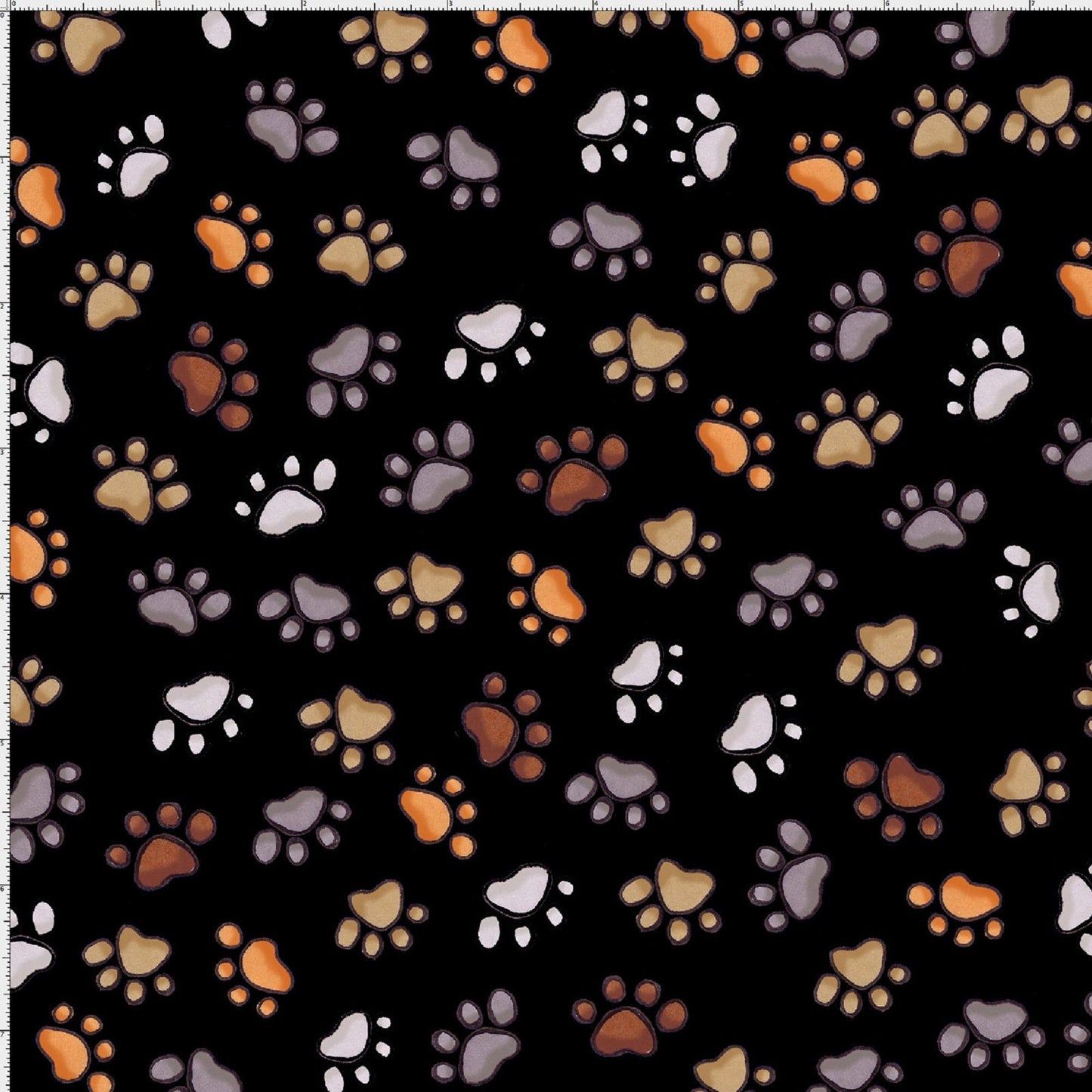 Loralie Dog Cat Paws Brown Grey on Black Background Fabric Loralie Harris   Priced by the Half Yard   Cut continuously