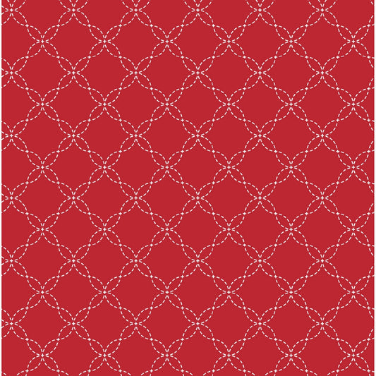 Geometric Lattice Pattern on Red Background by Kimberbell   MAS8209 R2    Priced by the Half Yard   Cut off bolt