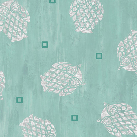 Nocturne Owls Toss 28115 Q Aqua   QT Fabrics   Priced by the Half Yard   Cut continuously