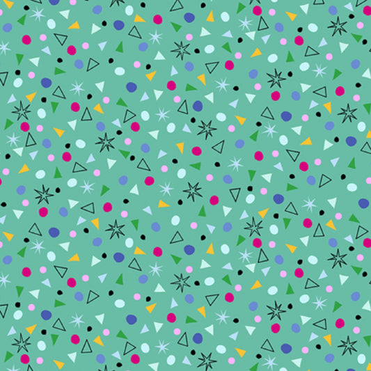 Kitty Cats Green Aqua Stars Dots Sold by the Half Yard 27925 G for QT Fabrics