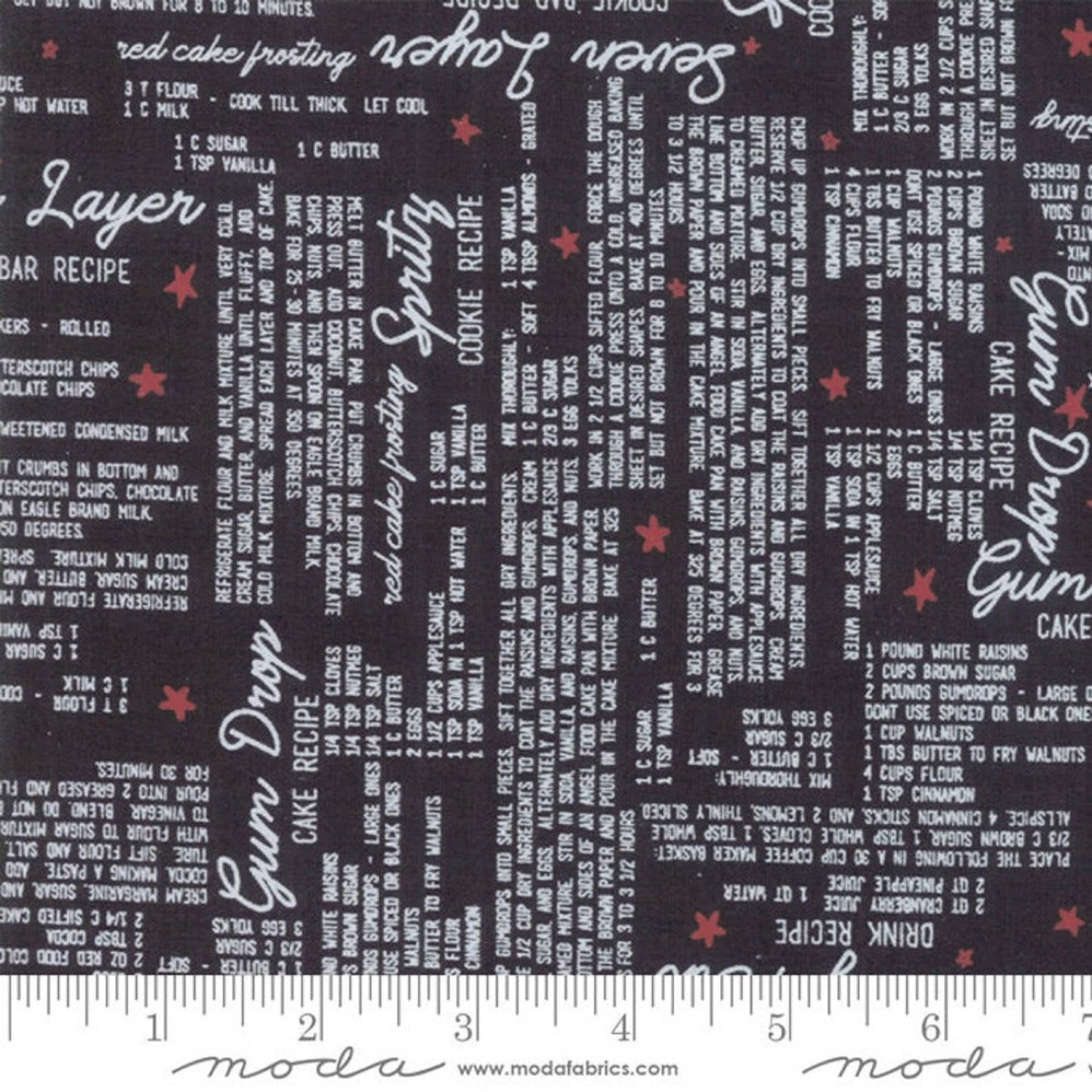 Merry Starts Here   Sweetwater   Moda Fabric   Recipe Fabric on Black   OOP   Sold by the Half yard   Precut into 1 yard cuts
