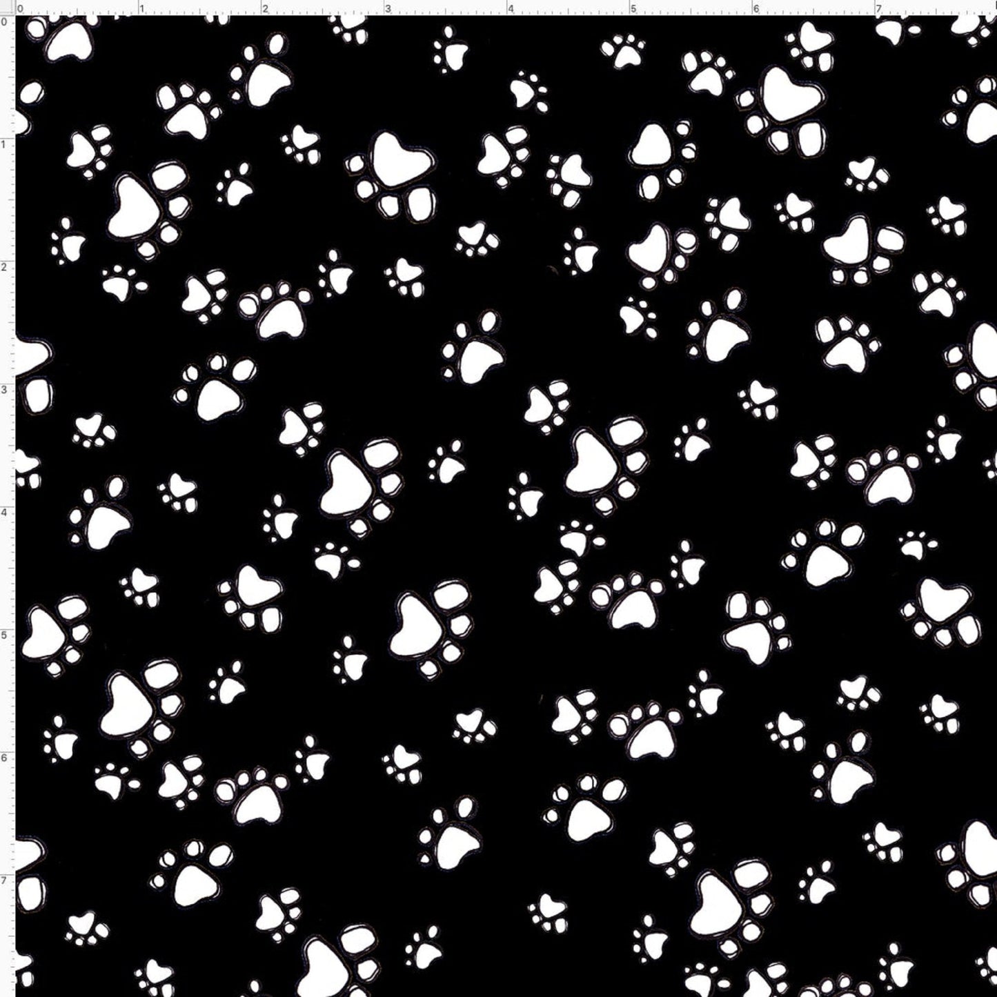 Loralie Designs   Cat & Dog Paw Prints White on Black   692475   Priced by the Half yard