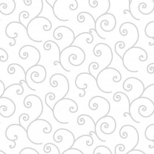 Kimberbell Basic   White Fabric   8243 WW   White Scrolls Fabric   Priced by the Half yard