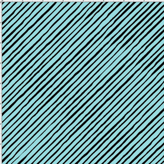 Loralie Designs   Sorta Stripe Bias Turquoise Black   692191   Priced by the Half yard