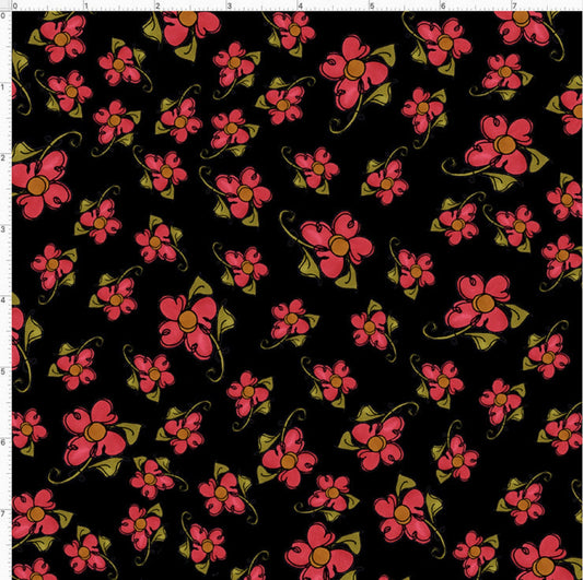 Loralie Daisy Caper Flowers on Black Background   Priced by the Half Yard   Cut continuously