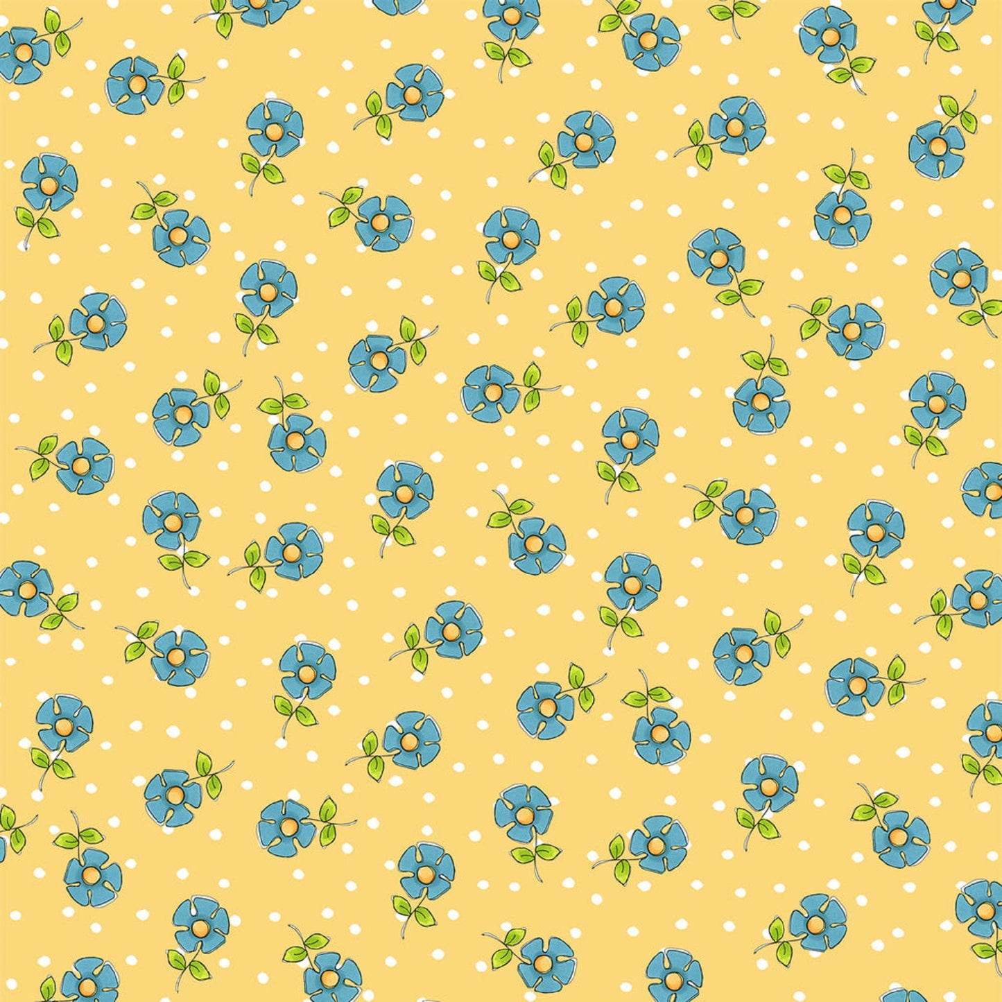 Loralie Daisy Dots Yellow  Blue Daisies   Priced by the Half yard