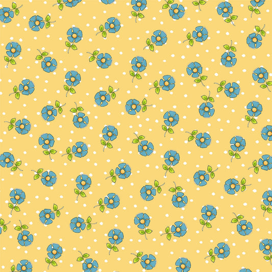 Loralie Daisy Dots Yellow  Blue Daisies   Priced by the Half yard