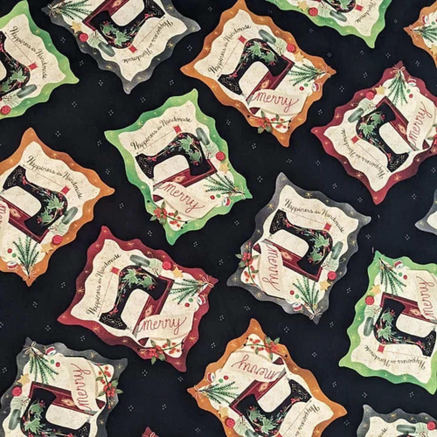 QT Fabrics   Happiness is Homemade Vintage Sewing Machines Black   Priced by the Half yard