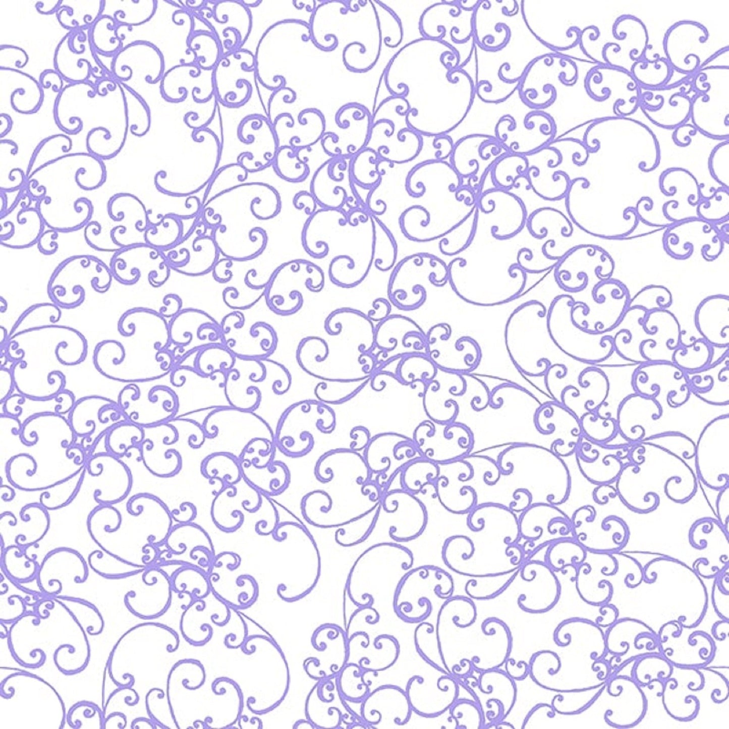 Loralie Elegant Scroll Lilac on White Background  Priced by the Half yard