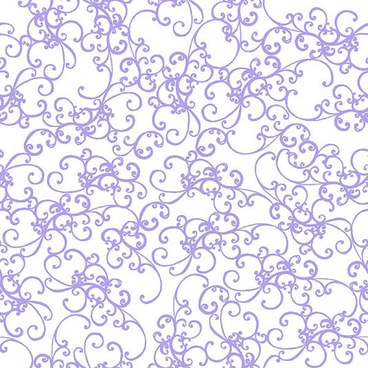 Loralie Elegant Scroll Lilac on White Background  Priced by the Half yard