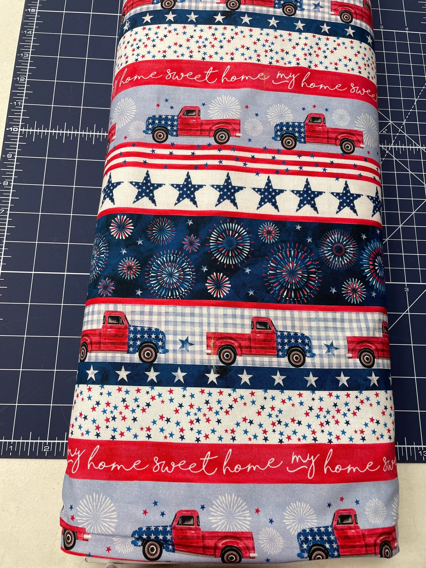 Patriotic fabric   Land that I love   Sweet Land of Liberty Truck   Border print   Michael Miller fabric   by the Half yard