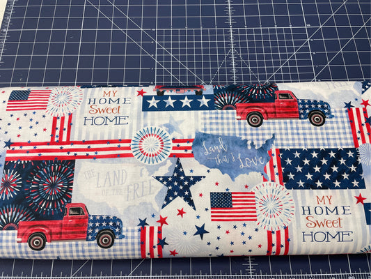 Patriotic fabric   Land that I love   Sweet Land of Liberty Truck    Michael Miller fabric   by the Half yard