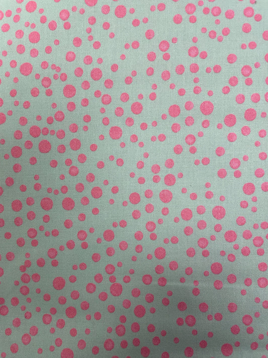 Loralie Pink Balloon Dots on Sage Green   Fabric  Priced by the Half yard Cut continuously