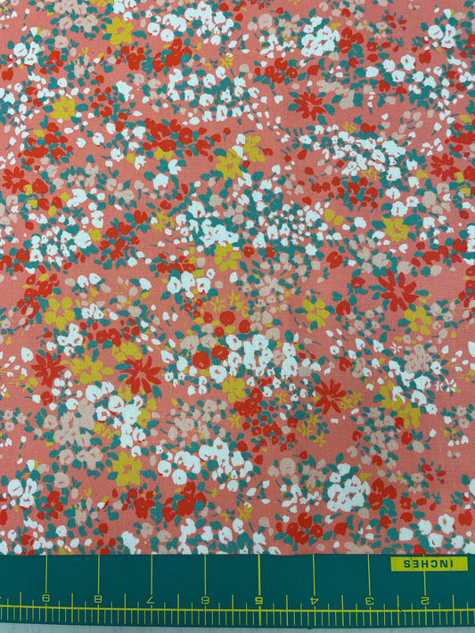Lady Bird   Crystal Manning   Moda Fabric  Peach and Green floral on Peach 11872 25   Sold by the Half yard