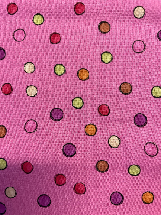 Loralie Tea Polka Dot Fabric   on Bright pink   Sold by the Half Yard   Cut continuously from bolt