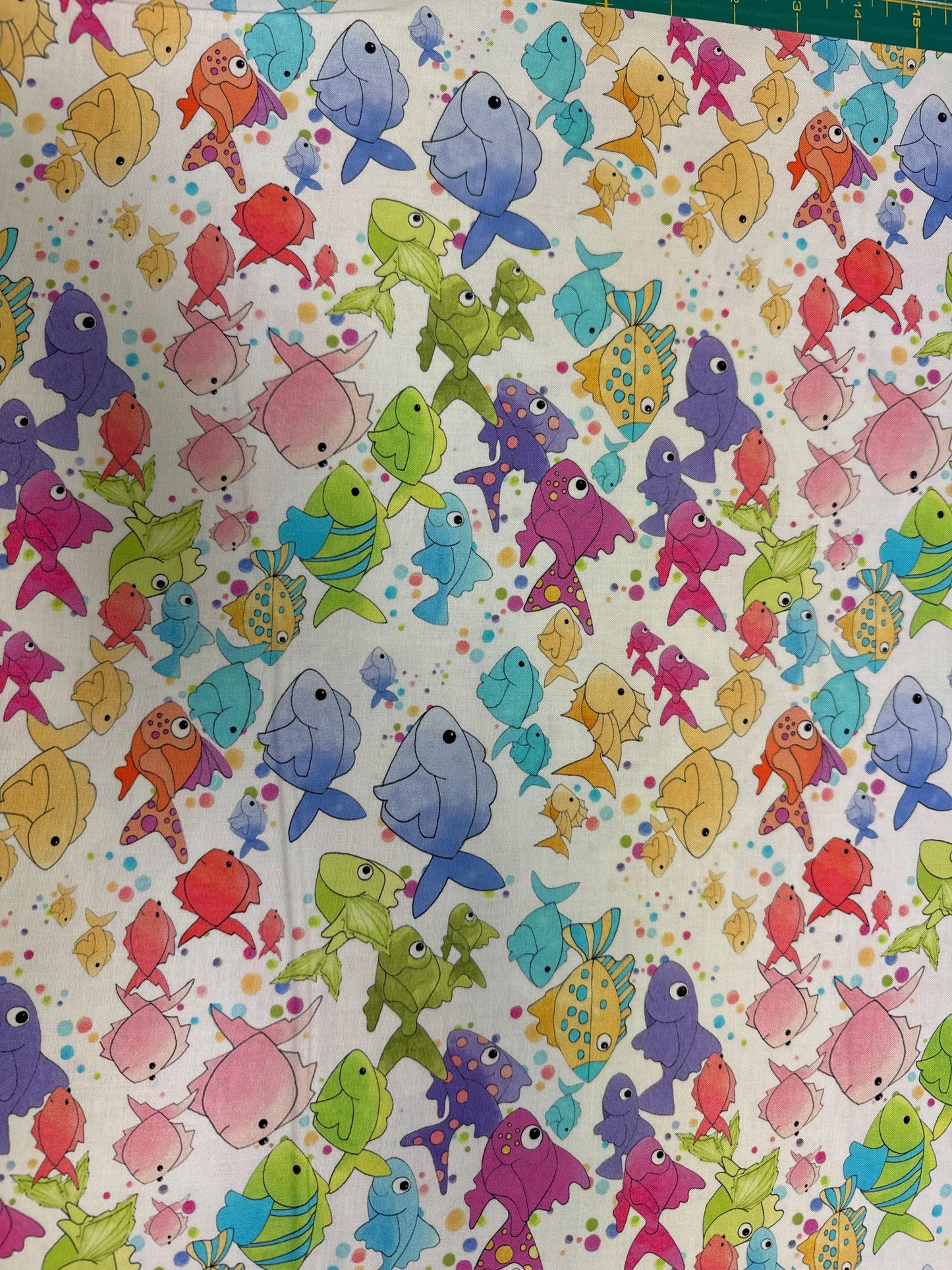 Happy Fish   Loralie   bright fish and bubbles on White   Priced by the Half yard   cut continuously  New