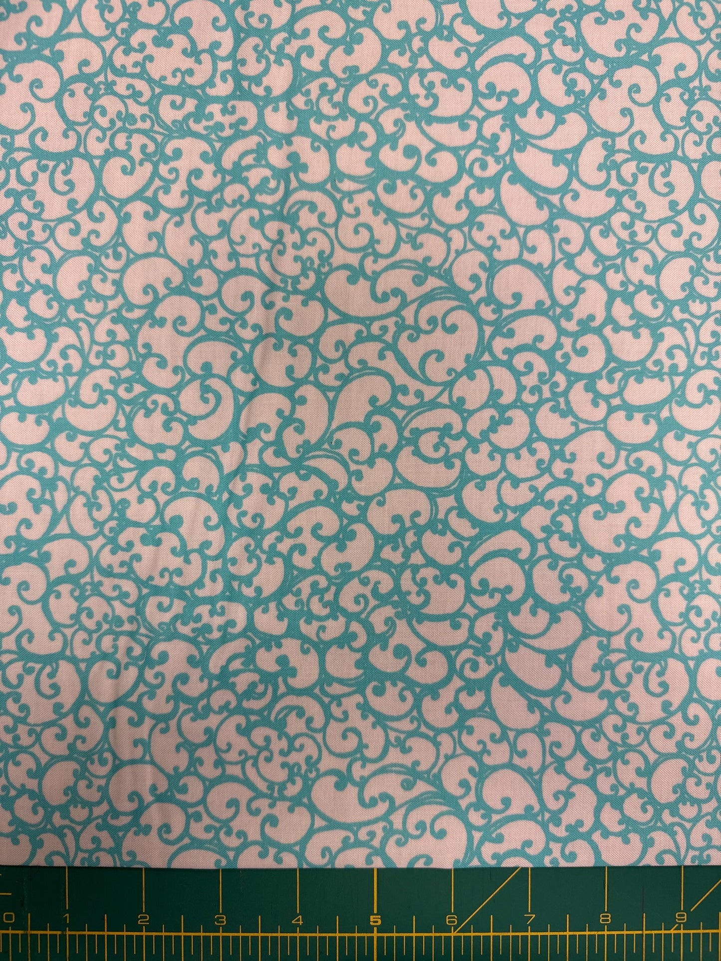 Turquoise white Scrollie   Loralie   bright   Priced by the Half yard   cut continuously  New