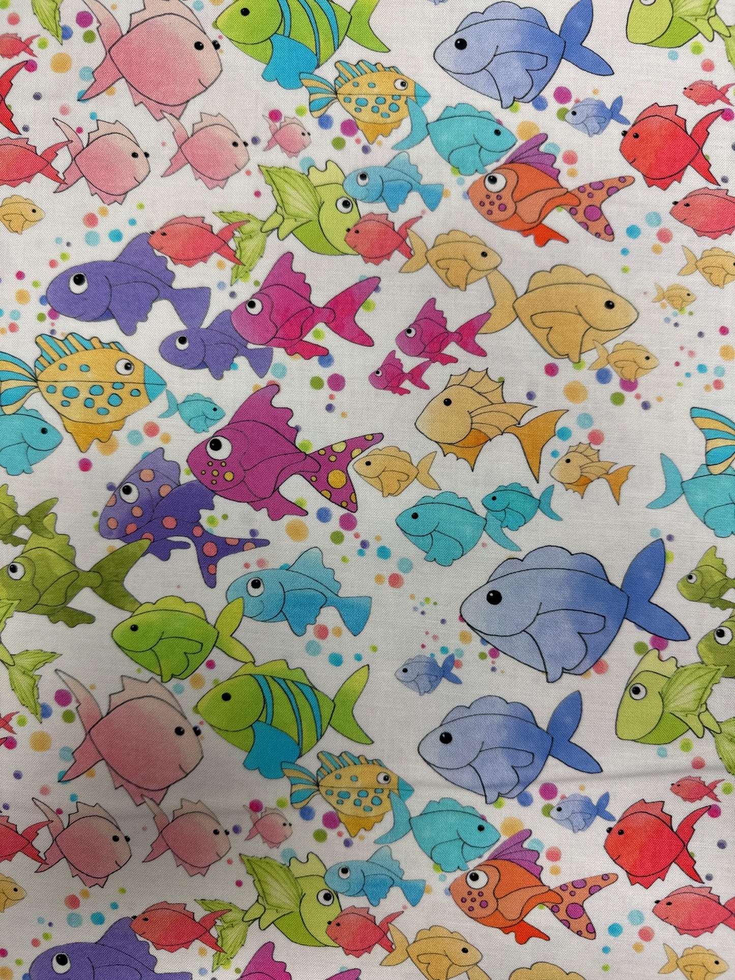 Happy Fish   Loralie   bright fish and bubbles on White   Priced by the Half yard   cut continuously  New