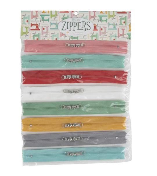 My Happy Place Zippers   8 zippers   Lori Holt   Double Zipper pulls Silver