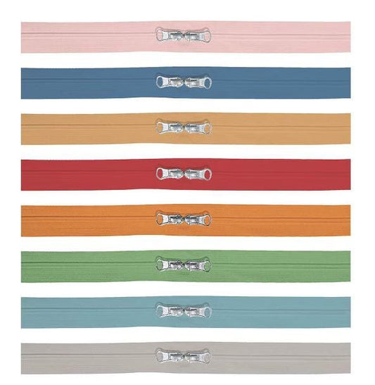 Lori Holt Calico 16” Zippers 2   8 zippers   Assorted Colors   double zipper pulls