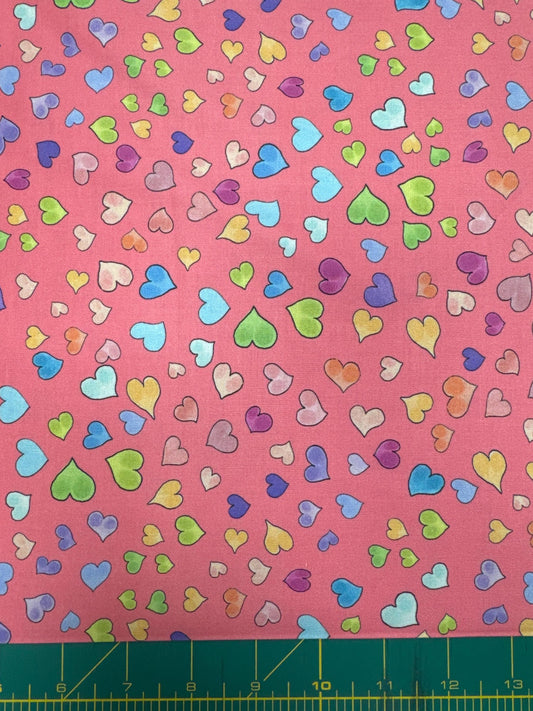 Loralie Little hearts on Rose  Background  Priced by the Half yard   cut continuously
