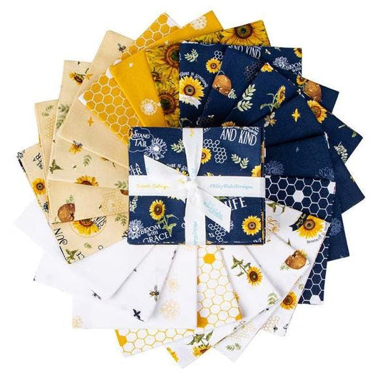 Honey Bees and Flowers FQ Bundle 19 pcs Riley Blake Tara Reed Blue and Yellow