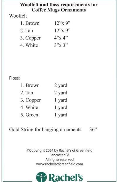 Coffee Mugs Ornaments   Wool Felt Kit   Rachel's of Greenfield   Wool, thread, instructions   4 ornaments