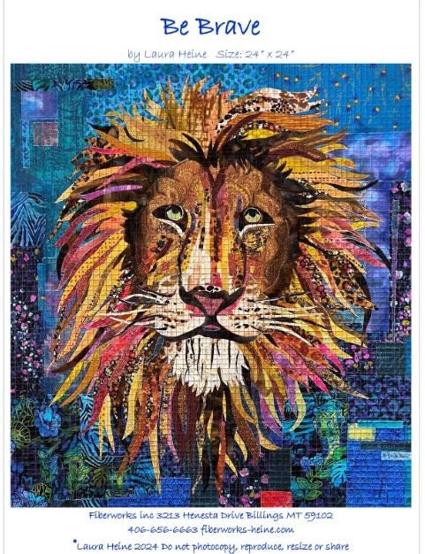Laura Heine Be Brave Lion Pattern 24x 24 Free Shipping