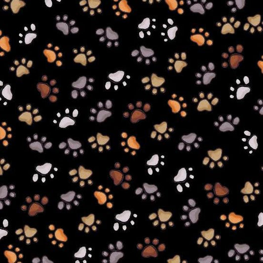 Quality fabric - Loralie Dog Cat Paws Brown Grey on Black Background Fabric Loralie Harris