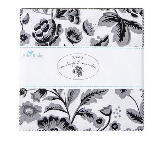 Midnight Meadow 5" Stacker Riley Blake Black and Cream charm pack