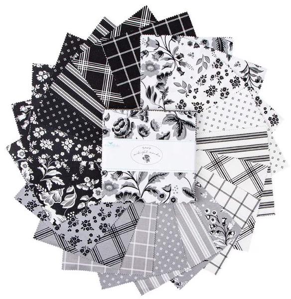 Midnight Meadow 5" Stacker Riley Blake Black and Cream charm pack