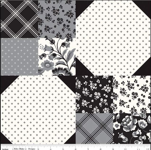 Midnight Meadow Cheater Print Black Cream   Riley Blake   My Minds Eye   Sold by the Half yard   cut continuously