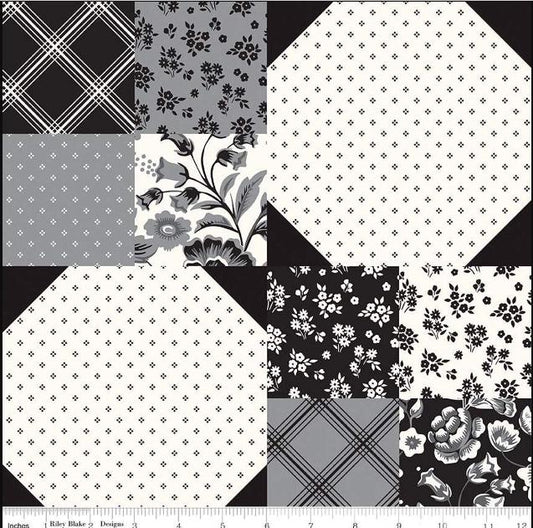 Midnight Meadow Cheater Print Black Cream   Riley Blake   My Minds Eye   Sold by the Half yard   cut continuously