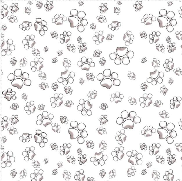 Loralie Designs  Black Dog paws on White   By the Half yard